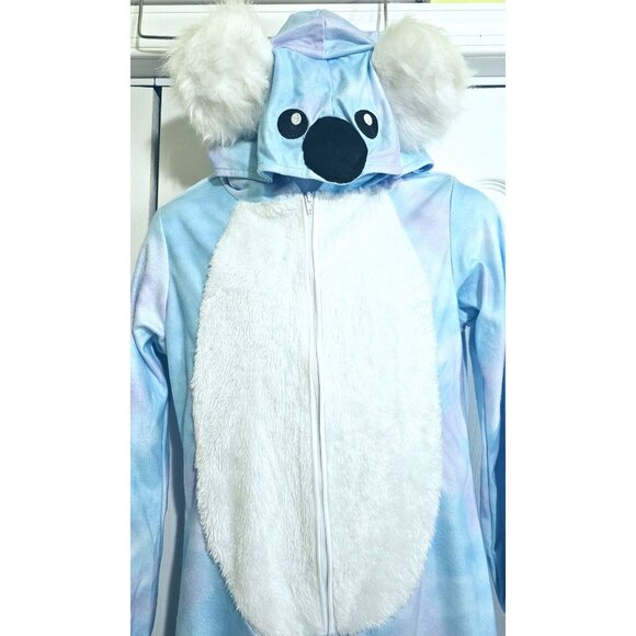 Koala One Piece Girls Costume 8-10 Winter Tie Dye Kigurumi Soft Faux Fur Onesie - Picture 3 of 6